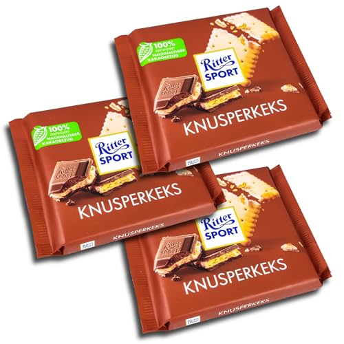 3 er Pack Ritter Sport Knusperkeks 3 x 100g Vollmilch-Schokolade mit Butterkeks und Milch-Kakao-Creme-Füllung von Ritter Sport