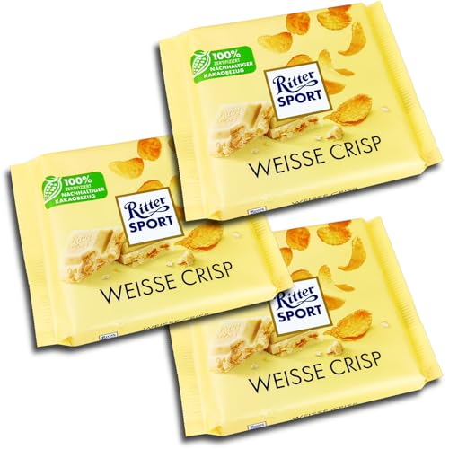 3 er Pack Ritter Sport Weisse Crisp 3 x 100g Tafel aus weißer Schokolade mit knusprigen Corn- und Reis-Flakes von Ritter Sport