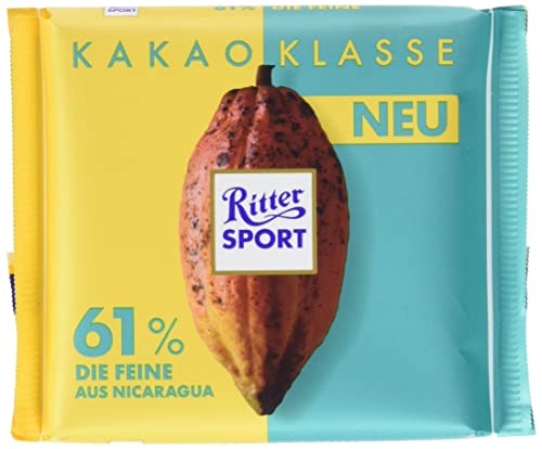 Ritter Sport Kakao-Klasse: Die Feine 61 % aus Nicaragua (12 x 100 g), Edel-Bitterschokolade mit 100 % zertifiziertem Kakao aus Nicaragua, besondere Schokolade, Kakaogehalt: mind. 61 % von Ritter Sport