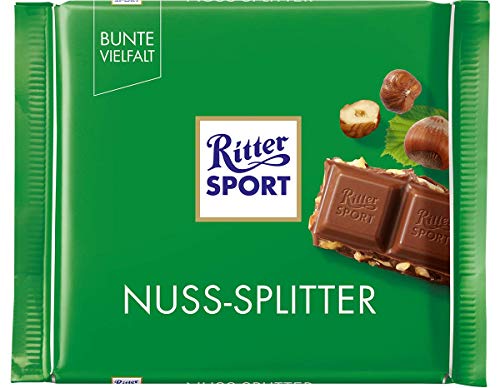 RITTER SPORT Nuss-Splitter (100 g), Vollmilchschokolade mit Haselnuss-Stückchen, knackige Tafelschokolade, Schokolade mit Nüssen von Ritter Sport