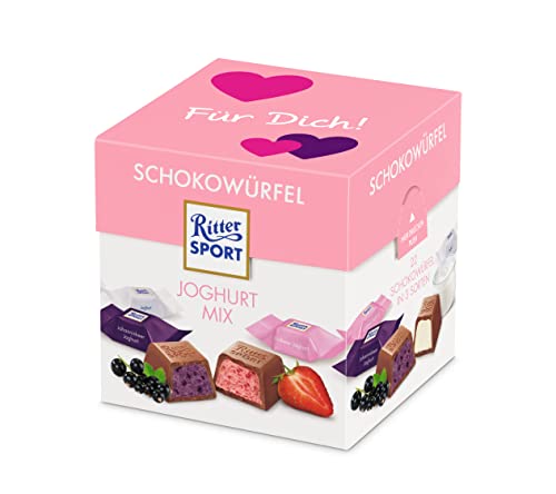 Ritter Sport Schokowürfel Joghurt (8 x 176 g), Schokolade in 3 erfrischenden Sorten, Erdbeer Joghurt, Joghurt und Johannisbeer Joghurt, Schokoladenbox von Ritter Sport