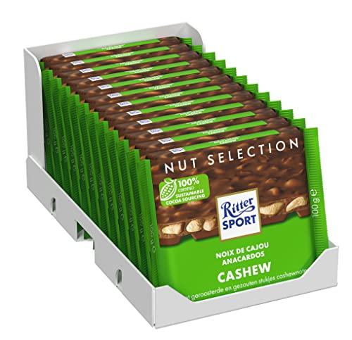 Ritter Sport Cashew (12 x 100 g), Vollmilchschokolade gefüllt mit gesalzenen Cashews, Tafelschokolade, Schokolade mit Nüssen, Nuss-Klasse von Ritter Sport
