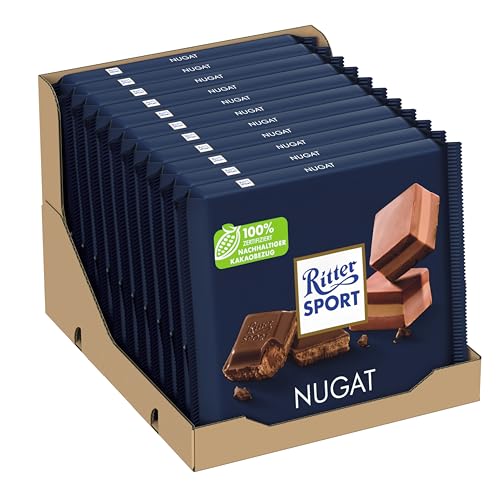 Ritter Sport 250g Nugat (11 x 250 g), Große Tafel Schokolade mit cremig-feinem Nugat, Edelnugat umhüllt von feiner Vollmilchschokolade, Großtafel von Ritter Sport
