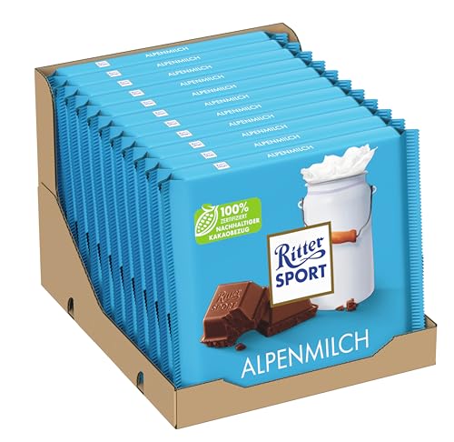 Ritter Sport 250g Alpenmilch, Feinste Vollmilchschokolade mit cremigem Geschmack, Schokoladen-Klassiker zum Teilen mit Freunden, 11 x 250g Tafeln von Ritter Sport