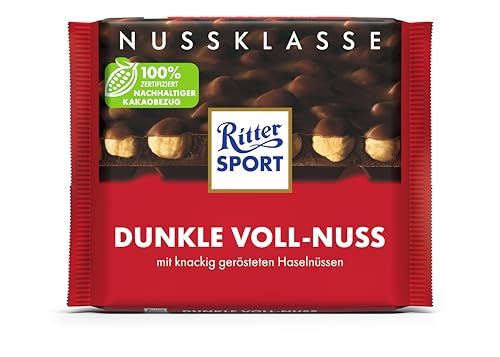 Ritter Sport Dunkle Voll-Nuss, Zartbitterschokolade mit ganzen Haselnüssen, Schokoladen-Klassiker zum Genießen, B09YS7HQJH, 100g Tafel Ritter Sport Dunkle Voll-Nuss, Zartbitterschokolade mit ganzen Haselnüssen, Schokoladen-Klassiker zum Genießen, B09YS7HQJH, 100g Tafel von Ritter Sport