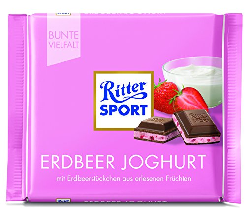 Ritter Sport Erdbeer Joghurt (12 x 100 g), Vollmilchschokolade mit Erdbeer-Joghurtcreme, Schokolade mit Füllung, fruchtig-frischer Geschmack von Ritter Sport