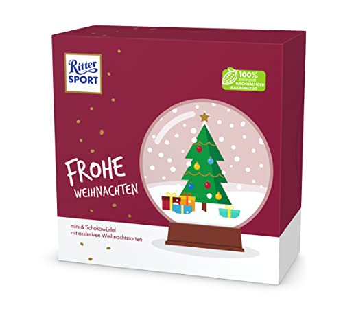 Ritter Sport Frohe Weihnachten Geschenk 10 x 187 g, Schokoladengeschenk zu Weihnachten, gefüllt mit 7 minis & 9 Schokowürfeln, verschiedene Sorten Schokolade, ideal als Mitbringsel von Ritter Sport