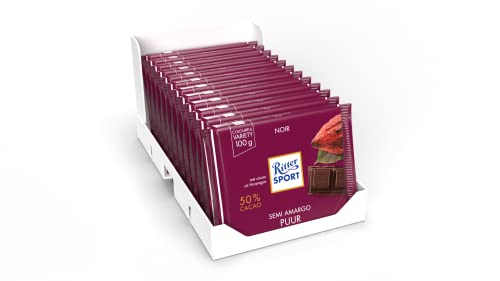 Ritter Sport Halbbitter (12 x 100 g), Bitterschokolade mit 50% Kakao, zart-herbe, dunkle Tafelschokolade, Schokolade aus edlen Kakaobohnen von Ritter Sport