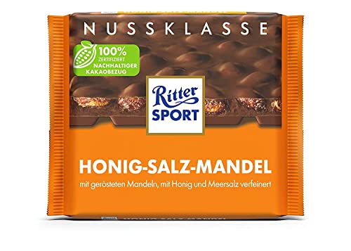 Ritter Sport Honig-Salz-Mandel 100 g, ganze Mandeln in Vollmilchschokolade, verfeinert mit Honig und Salz, einzigartig im Geschmack von Ritter Sport