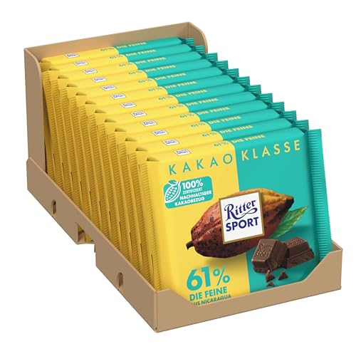 Ritter Sport 61% Nicaragua - Die Feine, Zartbitterschokolade mit edlem Kakao-Geschmack, Schokoladen-Klassiker zum Teilen mit Freunden, 12 x 100g Tafeln Ritter Sport 61% Nicaragua - Die Feine, Zartbitterschokolade mit edlem Kakao-Geschmack, Schokoladen-Klassiker zum Teilen mit Freunden, 12 x 100g Tafeln von Ritter Sport