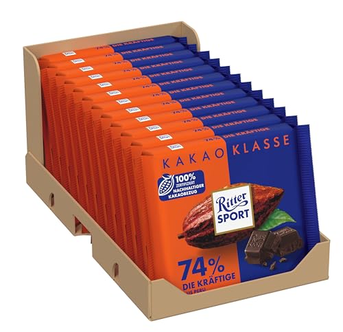 Ritter Sport 74% Peru - Die Kräftige, Zartbitterschokolade mit intensivem Kakao-Geschmack, Schokoladen-Klassiker zum Teilen mit Freunden, 12 x 100g Tafeln von Ritter Sport