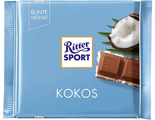 Ritter Sport Kokos (12 x 100 g), Vollmilch-Schokolade mit Kokos gefüllt, tropische Kokosraspeln in köstlicher Kokos-Milchcreme-Füllung, exotische Note von Ritter Sport