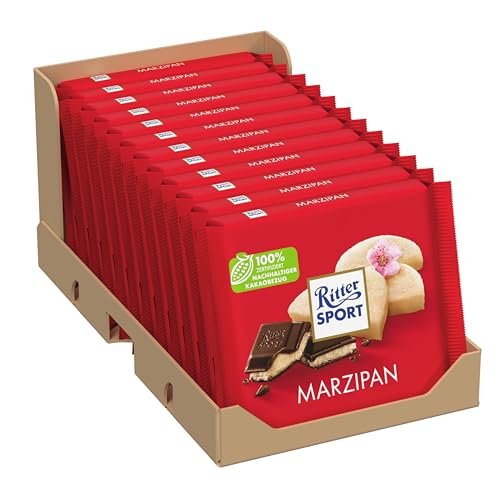 Ritter Sport Marzipan, dunkle Halbbitterschokolade aus Edel-Kakao, gefüllt mit Edel-Marzipan aus kalifornischen Mandeln, perfekt zum Naschen und Genießen, 12 x 100g von Ritter Sport