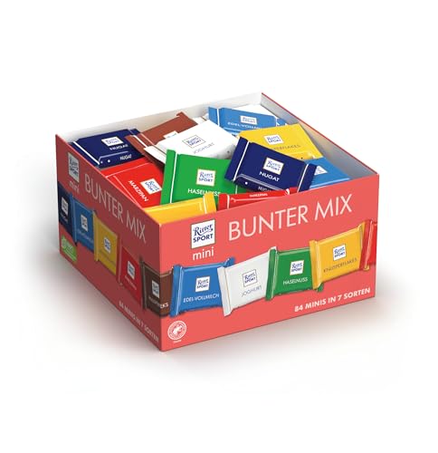Ritter Sport mini Bunter Mix Schokobox (84 x 16,67 g), 7 leckere Sorten, Vollmilchschokolade, Halbbitter- & Edelvollmilch-Schokolade, Schokoladenbox von Ritter Sport