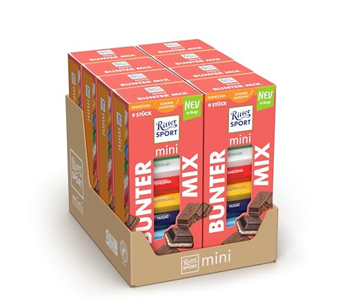 Ritter Sport mini Turm Bunter Mix, verschiedene Schokoladenvariationen, perfekt zum Naschen und Genießen, geeignet für Muttertag und Vatertag, 8 Boxen mit je 150g von Ritter Sport