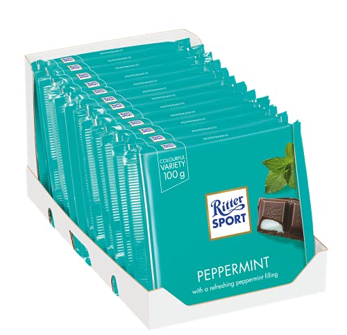 Ritter Sport Pfefferminz (12 x 100 g), Halbbitter-Schokolade mit Pfefferminze gefüllt, besonders erfrischender Geschmack, Pfefferminzschokolade von Ritter Sport