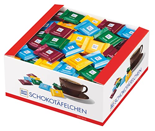 Ritter Sport Quadretties Meeting Mix (200 x 5 g), Schokolade zum Kaffee einzeln verpackt, Alpenmilch, Mandel, Knusperflakes & Halbbitter, Schokoladenbox von Ritter Sport