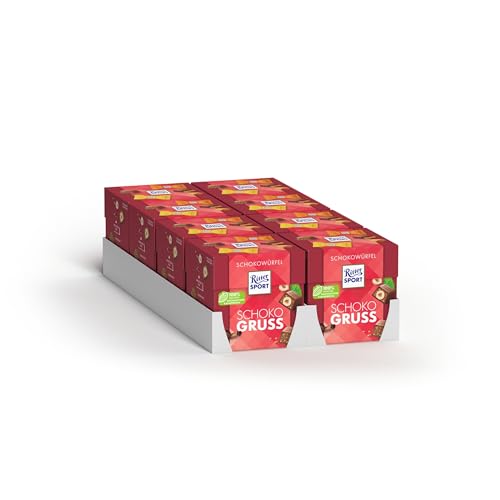 Ritter Sport Schokowürfel Schokogruss, Schoko Crisp, Karamell, Edelnugat und Voll-Nuss in Nugatcreme, perfekt zum Naschen und Genießen, geeignet für Muttertag und Vatertag, 8 Boxen mit je 176 g von Ritter Sport