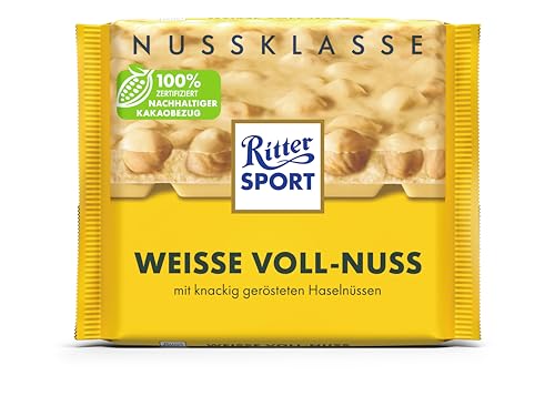 Ritter Sport Weisse Voll-Nuss, Weiße Schokolade mit ganzen Haselnüssen, Schokoladen-Klassiker zum Genießen, Geschenkidee, 100g Tafel Ritter Sport Weisse Voll-Nuss, Weiße Schokolade mit ganzen Haselnüssen, Schokoladen-Klassiker zum Genießen, Geschenkidee, 100g Tafel von Ritter Sport