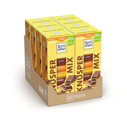 Ritter Sport mini Turm Knusper Mix Schokolade, verschiedene Schokoladenvariationen mit knusprigen Zutaten, ideal zum Teilen und Genießen, geeignet für Muttertag und Vatertag, 8 Boxen mit je 150g von Ritter Sport