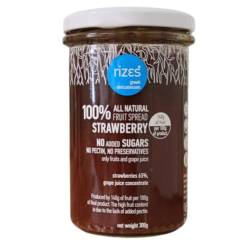 Rizes Greek Delicatessen 100% natürlicher Fruchtaufstrich aus Erdbeeren, Packung mit 2 x 300 g (insgesamt: 600 g) Rizes Greek Delicatessen 100% natürlicher Fruchtaufstrich aus Erdbeeren, Packung mit 2 x 300 g (insgesamt: 600 g) von Rizes Greek Delicatessen