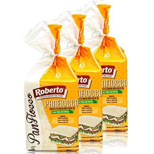 Roberto - 3er Pack Original italienisches Tramezzini Weißbrot mit Olivenöl - Weissbrot Tramezzone (Toast ohne Rand, Rinde) in 400 g Packung von Roberto