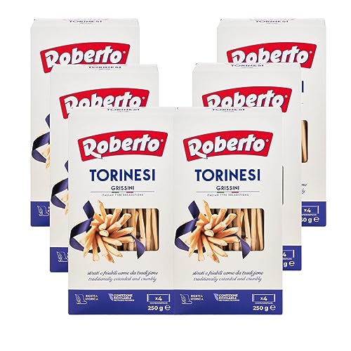 Roberto Grissini Torinesi 6x250g Beutel | ultra-dünne Brotstangen | als Snack, Beilage oder im Büro | auch perfekt zu Käse- oder Salamiplatten von Roberto