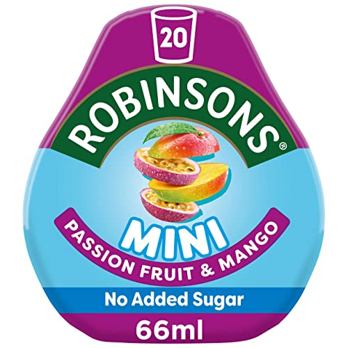 Robinsons Mini – ohne Zuckerzusatz – kalorienarm – Passionsfrucht und Mango – macht 20 Getränke pro Packung, 66 ml von Robinsons