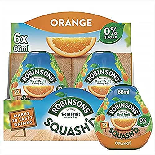 Robinsons SQUASH'D, 0 Prozent Zucker, echter Fruchtkürbis, kalorienarm, Orange, macht 20 Getränke pro Packung, 6 Packungen à 66 ml von Robinsons