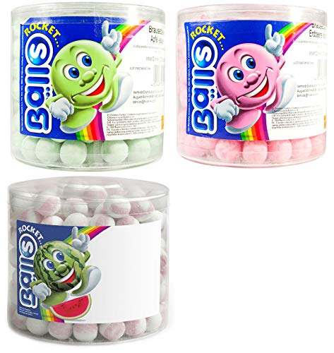 3 Dosen a 1400g Tri D'Aix Rocket Balls Mix Wassermelone, Erdbeere und Apfel von Rocket Balls