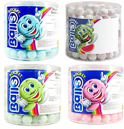 4 Dosen a 1400g Tri D'Aix Rocket Balls Mix Brombeere, Wassermelone, Erdbeere und Apfel von Rocket Balls