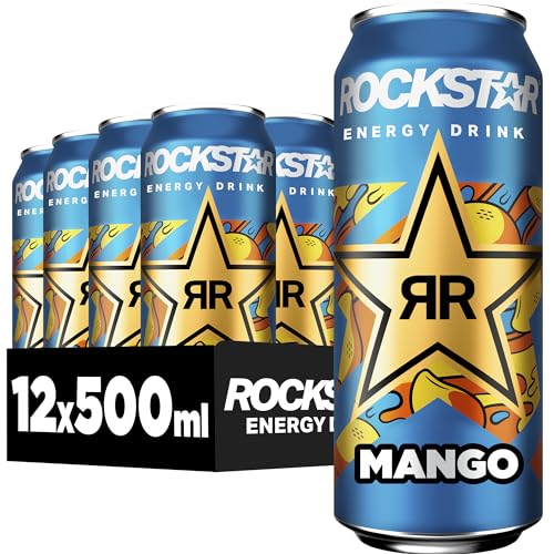 Rockstar Energy Drink Mango - Exotisches, koffeinhaltiges Erfrischungsgetränk mit Mango Geschmack für den Energie Kick, EINWEG (12 x 500ml) (Verpackungsdesign kann abweichen) von Rockstar