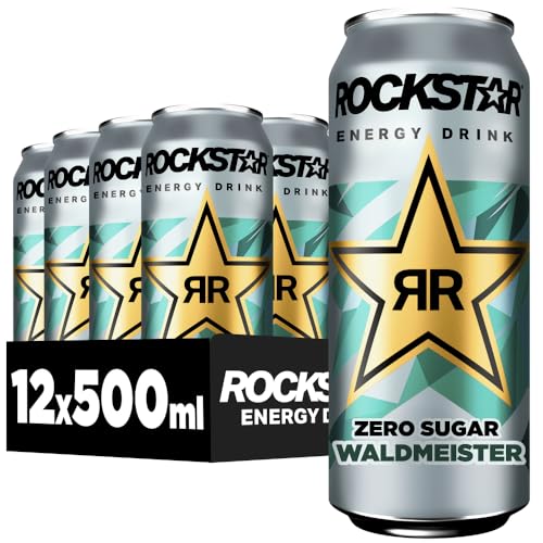 Rockstar Energy Drink Waldmeister Zero Sugar - Koffeinhaltiges Erfrischungsgetränk ohne Zucker für den Energie Kick, EINWEG (12 x 500ml) von Rockstar