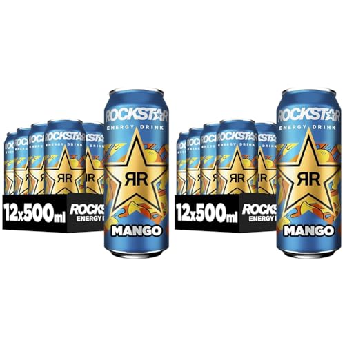 Rockstar Energy Drink Mango - Exotisches, koffeinhaltiges Erfrischungsgetränk mit Mango Geschmack für den Energie Kick, EINWEG (12 x 500ml) (Verpackungsdesign kann abweichen) (Packung mit 2) von Rockstar