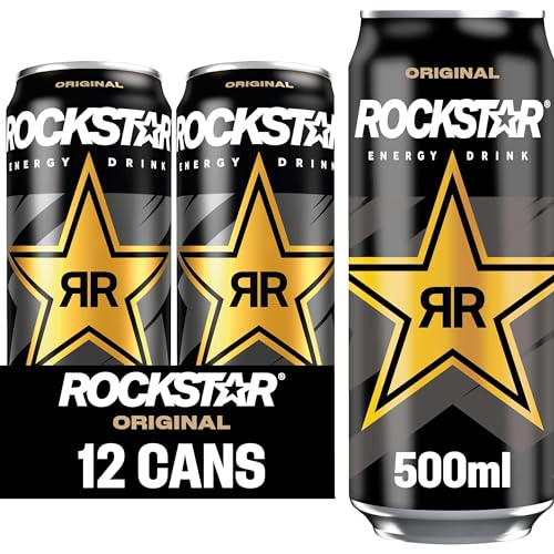 Rockstar Energy Drink - Original - Alkoholfrei - 200mg Koffein - Koffeingetränk mit Taurin, Guarana, Ginseng & B-Vitaminen - 12 x 500ml Dosen von Rockstar