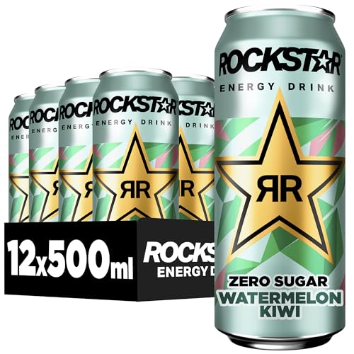 Rockstar Energy Drink Watermelon Kiwi Zero Sugar - Koffeinhaltiges Erfrischungsgetränk ohne Zucker für den Energie Kick, EINWEG (12 x 500ml) von Rockstar