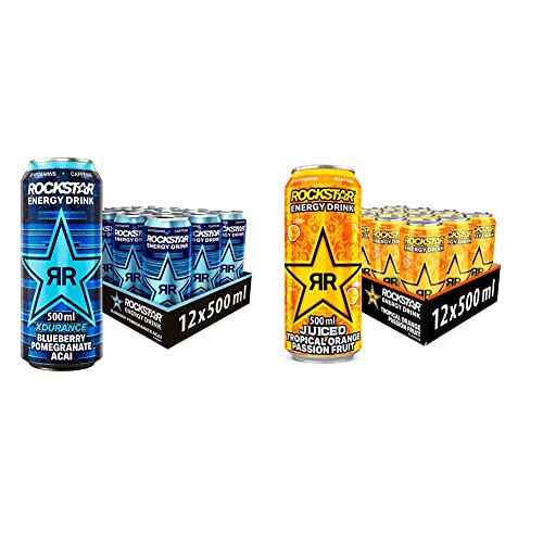 Rockstar Energy Drink XDurance Blueberry - Koffeinhaltiges Erfrischungsgetränk für den Energie Kick, EINWEG & Energy Drink Juiced mit Mango, Orange & Passionsfrucht von Rockstar