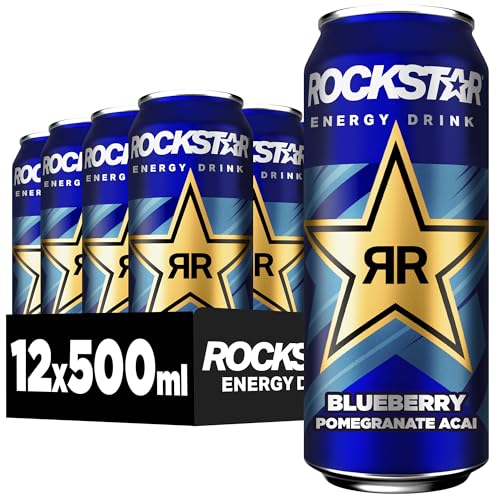 Rockstar Energy Drink Blueberry - Koffeinhaltiges Erfrischungsgetränk für den Energie Kick, EINWEG (12 x 500ml) (Verpackungsdesign kann abweichen) von Rockstar