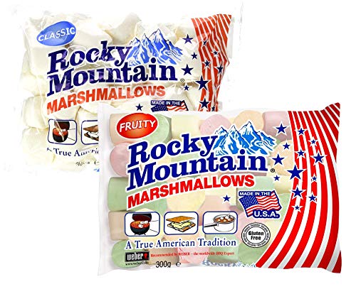 Rocky Mountain Marshmallows Probierset Fruity & Classic, bunte traditionell Amerikanische Süßigkeiten zum Rösten am Lagerfeuer, Grillen oder Backen, Fruchtgeschmack, (2x300g) von Rocky Mountain Marshmallows