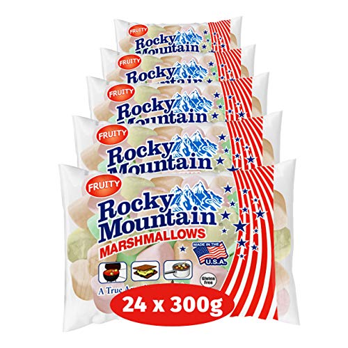 Rocky Mountain Marshmallows Fruity, bunte traditionell Amerikanische Süßigkeiten zum Rösten am Lagerfeuer, Grillen oder Backen, Fruchtgeschmack, 24 x 300g von Rocky Mountain