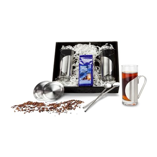 Römer Präsente Geschenkset Winter-Früchtetee: 7-teilig; 2 Teegläser, 2 Untersetzer und 2 Trinkhalmlöffel und 1 Kirschtee (50 g) in Geschenkkarton mit Dekomaterial; ca. 27 x 22 x 7 cm von Römer Präsente