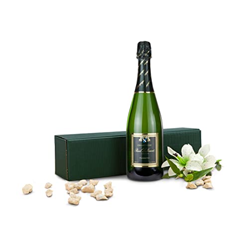 Römer Präsente Geschenkset Champagner Pascal Lallement brut: eleganter, stilvoller Champagner (0,75 l) Premiere Cru, traditionell hergestellt in der Champagne + grüne Schmuckwelle von Römer Präsente