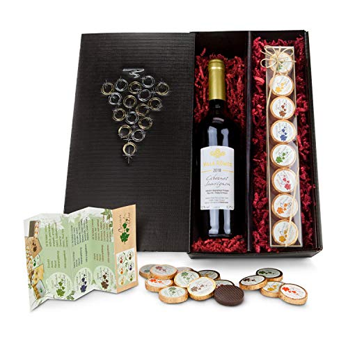 Römer Präsente Geschenkset Chocolate for Wine: 1 Rotwein (Cabernet Sauvignon, 0,75 l), 32 Schokotaler (à 8 g), + hübscher Geschenkkarton von Römer Präsente