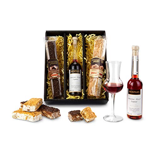 Römer Präsente Geschenkset Dolce Torrone: 4-teilig; Für Genießer: 2 Stangen italienischer Softnougat (je 100 g) + 1 Amarena Kirsch-Likör (100 ml) in Geschenkbox von Römer Präsente