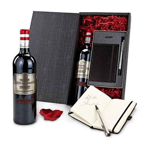 Römer Präsente Geschenkset Edles Business Set: 4-teilig; Lamy Kugelschreiber, Lamy Notizbuch + Rotwein Bordeaux Château Haut-Mouleyre (0,75 l) in Geschenkbox von Römer Präsente