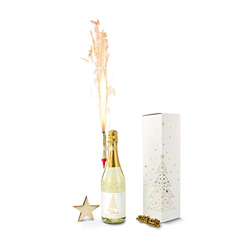 Römer Präsente Geschenkset Goldene Weihnacht: 3-teilig; Perfekt für Weihnachten oder Silvester - trockener Sekt mit Blattgold versetzt (0,75 l) + Tischfeuerwerk für die Flasche + Geschenkbox von Römer Präsente