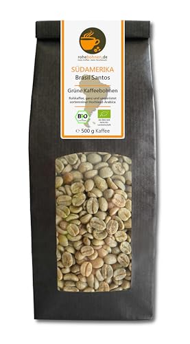 Bio Rohkaffee Arabica Brasil Santos (grüne Kaffeebohnen 500g) - GMP zertifiziert von Rohebohnen