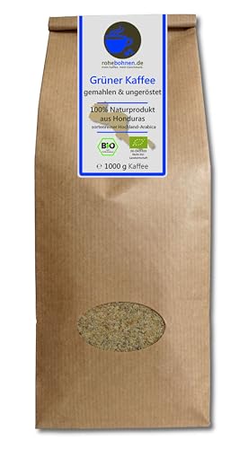 Grüner Kaffee bio gemahlen - Honduras (Rohkaffee gemahlen 1000g) - GMP zertifiziert von Rohebohnen
