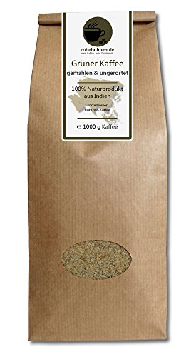 Grüner Kaffee gemahlen - Indien Robusta (Rohkaffee gemahlen 1000g) von Rohebohnen