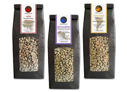 Rohkaffee - Grüner Kaffee Sumatra, Costa Rica, Brasil (grüne Kaffeebohnen Sparpack 3x500g) von Rohebohnen